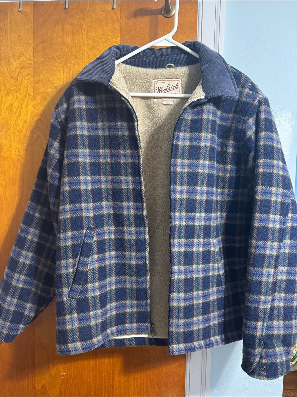 Woolrich Blue Plaid Sherpa-Lined Field Jacket